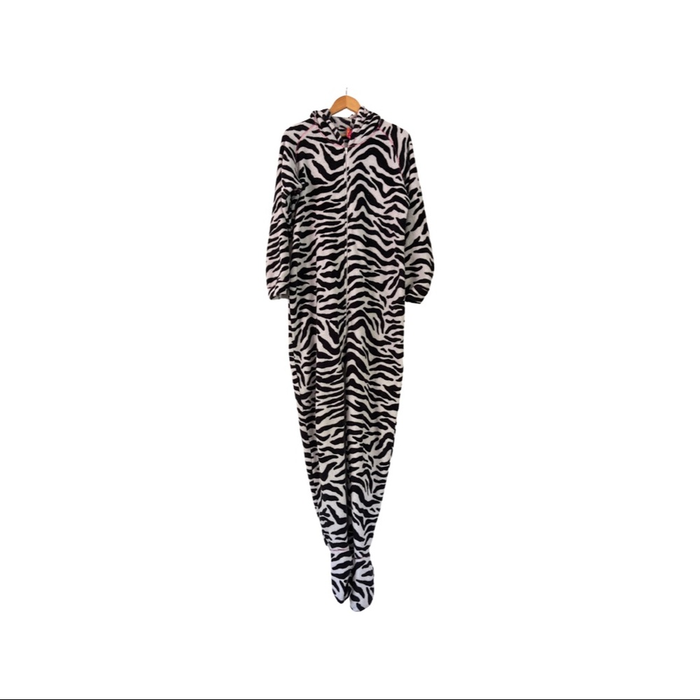 Women’s Zebra Zip-up Footed Onsie with Hood